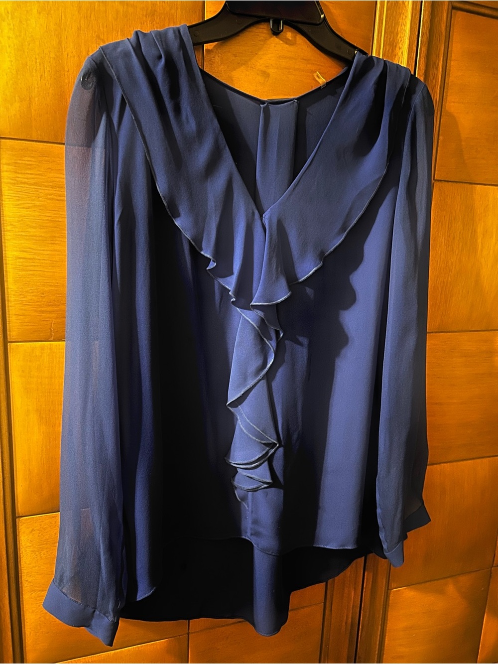 Elie Tahari Women's Ruffle V-Neck Long-Sleeve Blouse - Royal blue